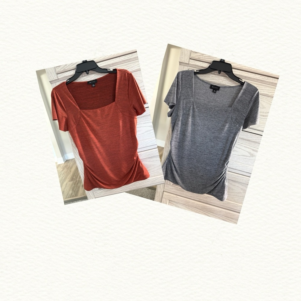 Two AB Studio Short Sleeve Square-Neck Tops (M)